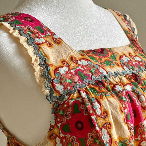 ANTHROPOLOGIE PINK GREEN BABYDOLL TOP WITH BRIC BRAC DETAILING SIZE 4 - Picture 4 of 9